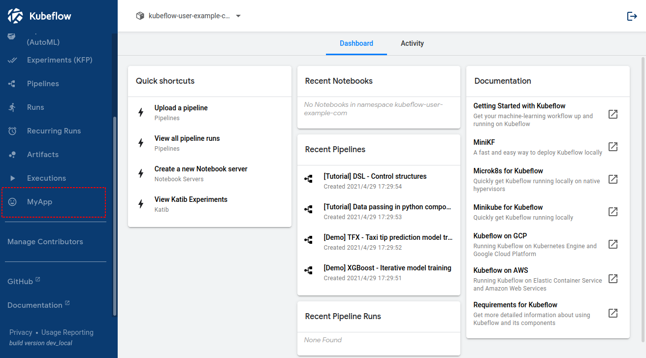 Kubeflow Central Dashboard - Customize Menu Items